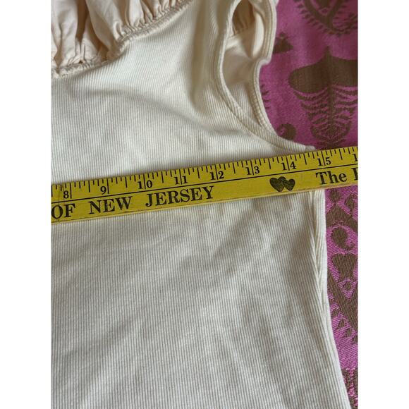 Maeve anthropologie Cream Ribbed Tank Top W/ Ruffle Neckline Sz S - Picture 7 of 15